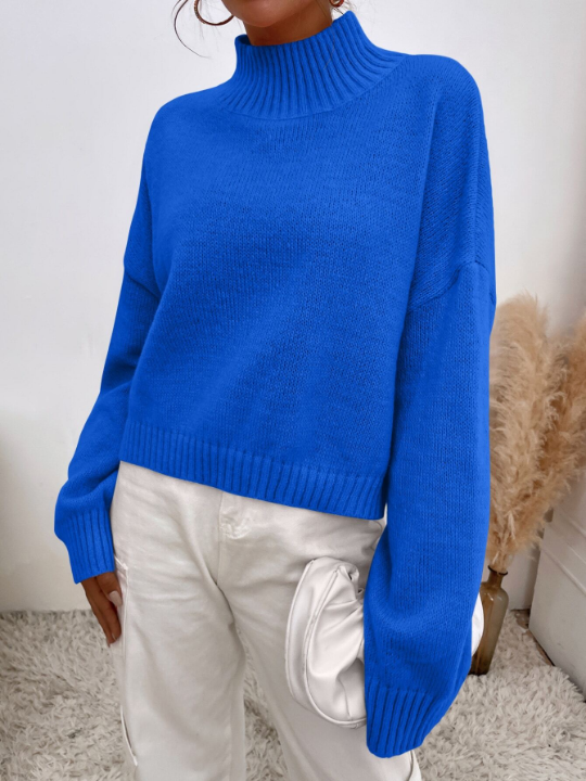 Essnce Mock Neck Drop Shoulder Crop Sweater