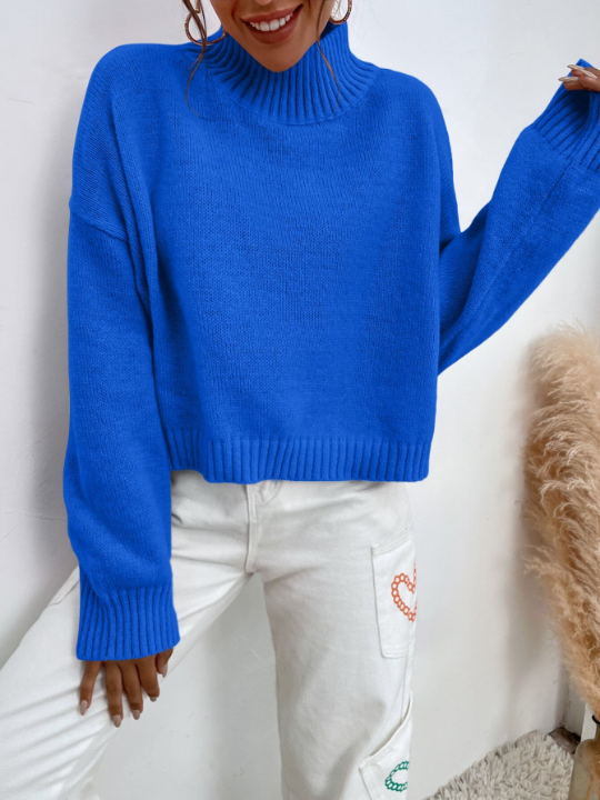 Essnce Mock Neck Drop Shoulder Crop Sweater