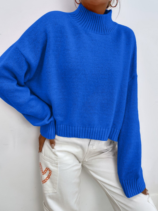 Essnce Mock Neck Drop Shoulder Crop Sweater