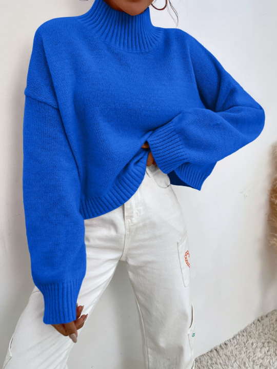 Essnce Mock Neck Drop Shoulder Crop Sweater