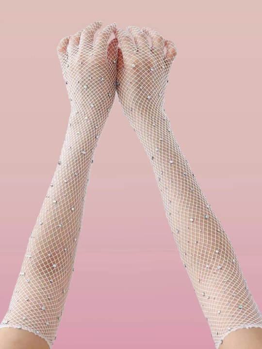 ROMWE Rhinestone Decor Fishnet Gloves