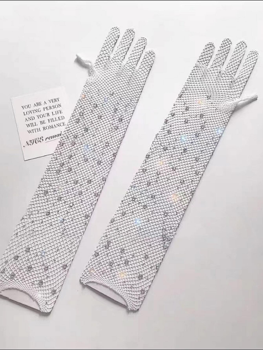 ROMWE Rhinestone Decor Fishnet Gloves