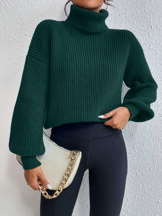 Frenchy Rib-knit Turtleneck Drop Shoulder Sweater