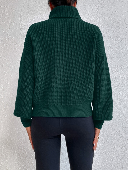 Frenchy Rib-knit Turtleneck Drop Shoulder Sweater