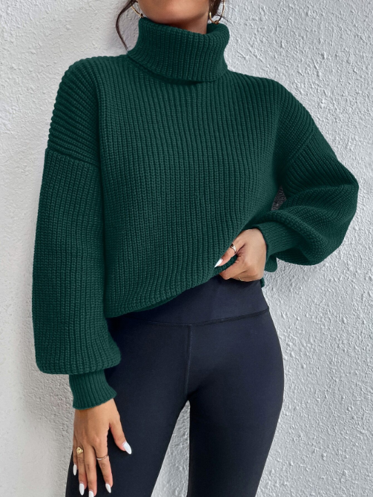 Frenchy Rib-knit Turtleneck Drop Shoulder Sweater