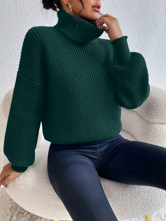 Frenchy Rib-knit Turtleneck Drop Shoulder Sweater