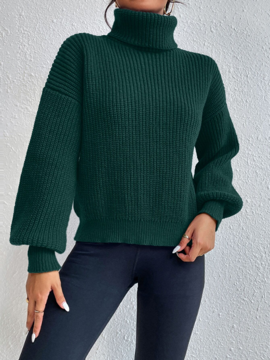 Frenchy Rib-knit Turtleneck Drop Shoulder Sweater