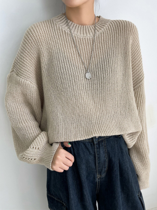 DAZY Eyelet Detail Ribbed Knit Drop Shoulder Sweater