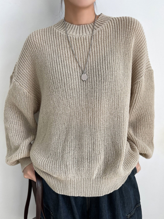 DAZY Eyelet Detail Ribbed Knit Drop Shoulder Sweater