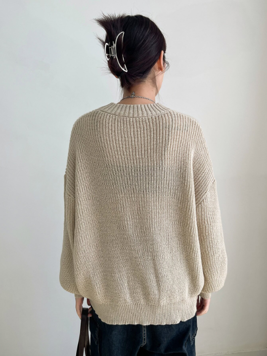 DAZY Eyelet Detail Ribbed Knit Drop Shoulder Sweater