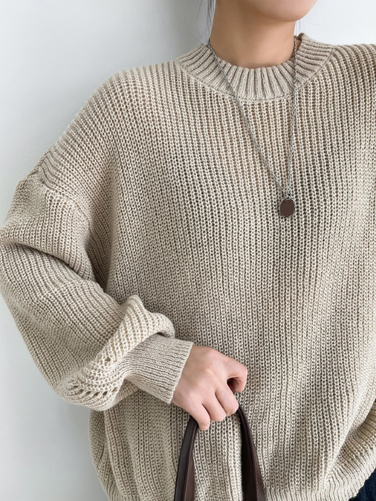 DAZY Eyelet Detail Ribbed Knit Drop Shoulder Sweater