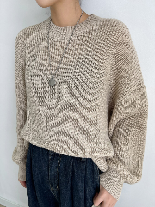 DAZY Eyelet Detail Ribbed Knit Drop Shoulder Sweater