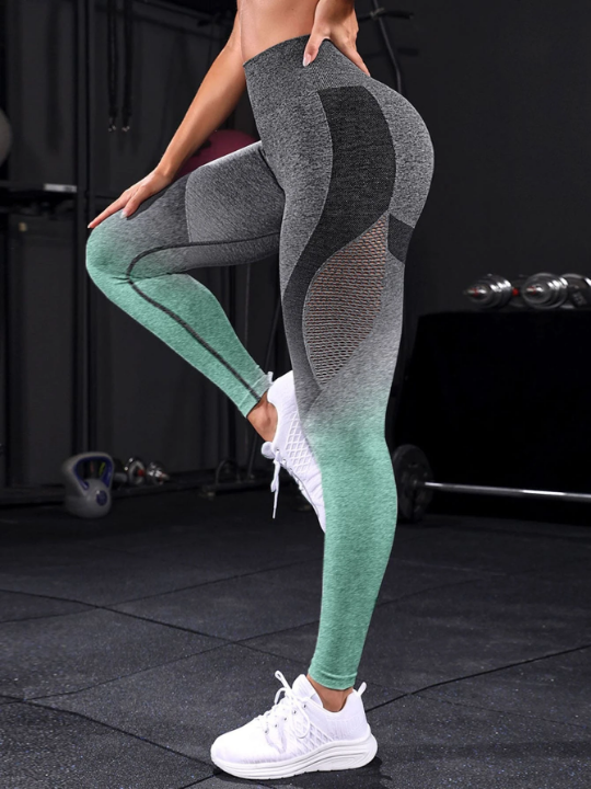 Yoga Trendy Ombre Yoga Leggings Seamless High Stretch Hollow Out Training Tights With Wide Waistband