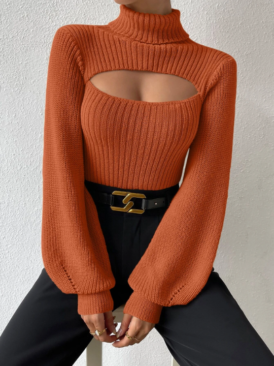 BAE Turtleneck Cut Out Eyelet Detail Sweater