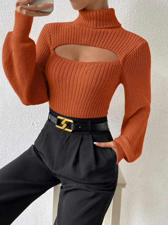 BAE Turtleneck Cut Out Eyelet Detail Sweater