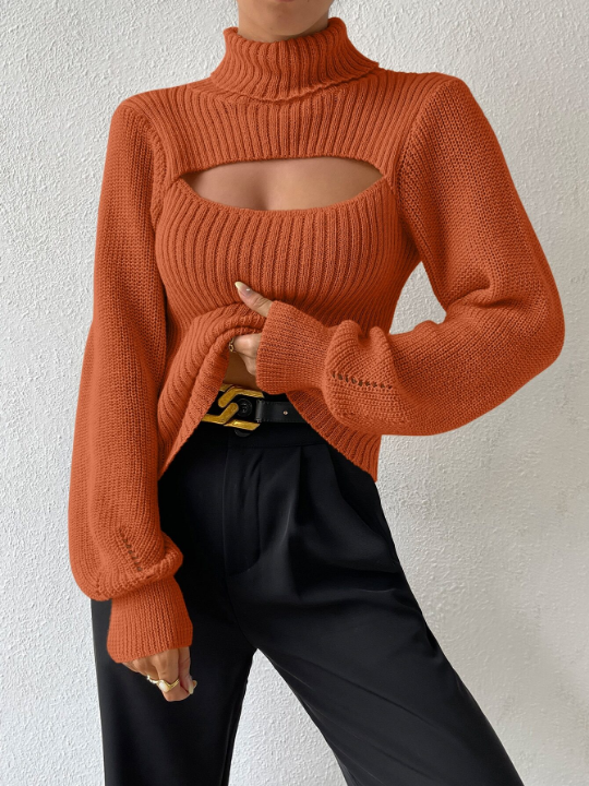 BAE Turtleneck Cut Out Eyelet Detail Sweater