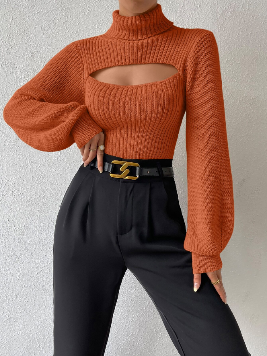 BAE Turtleneck Cut Out Eyelet Detail Sweater