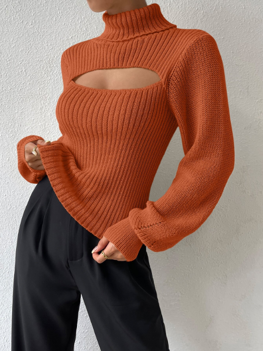 BAE Turtleneck Cut Out Eyelet Detail Sweater