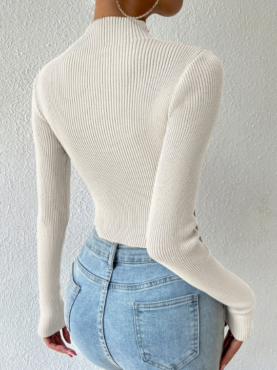 Priv Mock Neck Rib-knit Crop Sweater