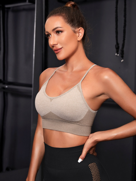 Yoga Basic Two Tone Crisscross Back Sports Bra