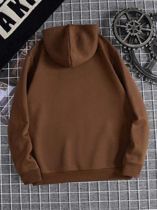Men Kangaroo Pocket Drawstring Thermal Hoodie