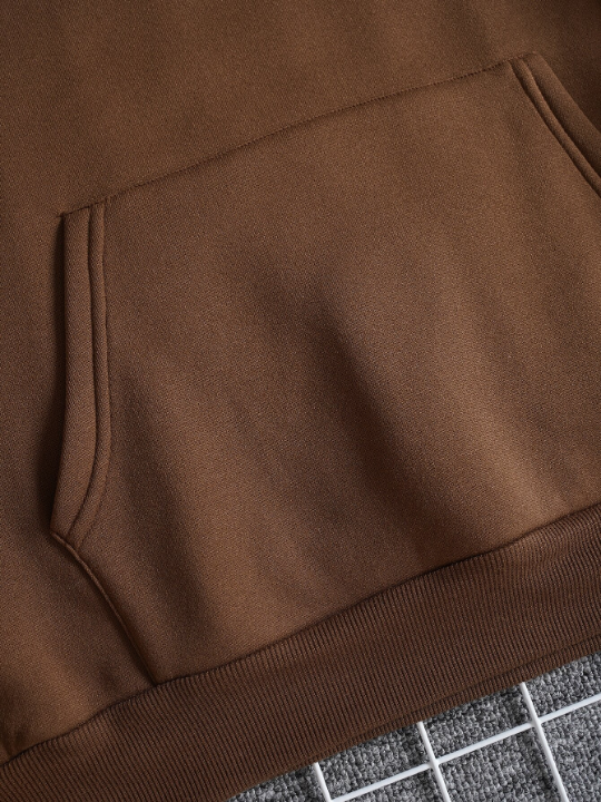 Men Kangaroo Pocket Drawstring Thermal Hoodie