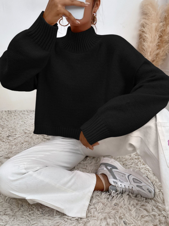 Essnce Mock Neck Drop Shoulder Sweater