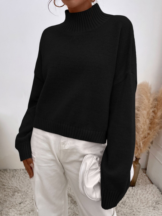 Essnce Mock Neck Drop Shoulder Sweater