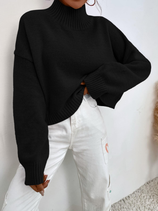 Essnce Mock Neck Drop Shoulder Sweater