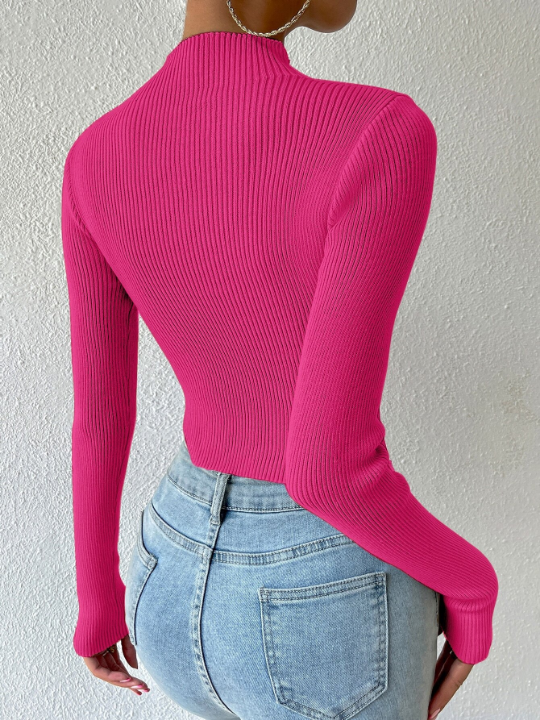 Priv Mock Neck Rib-knit Crop Sweater