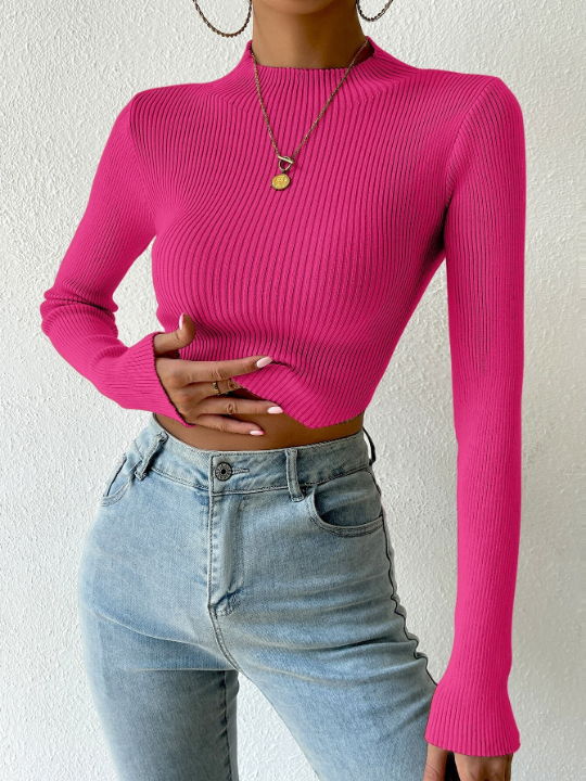 Priv Mock Neck Rib-knit Crop Sweater