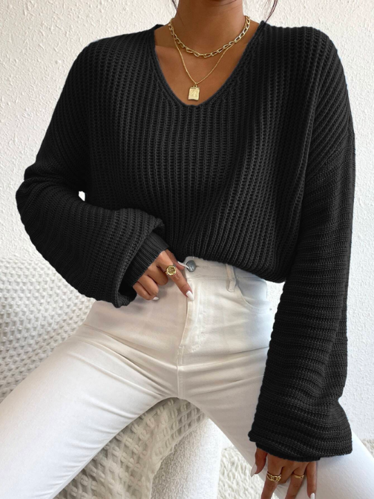 Priv V Neck Drop Shoulder Sweater