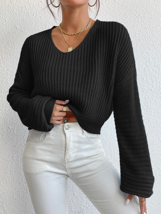 Priv V Neck Drop Shoulder Sweater