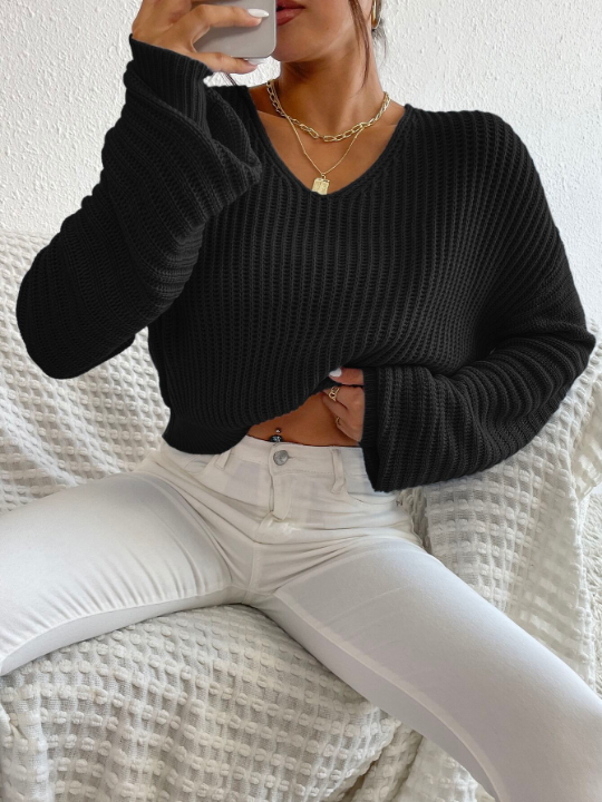 Priv V Neck Drop Shoulder Sweater