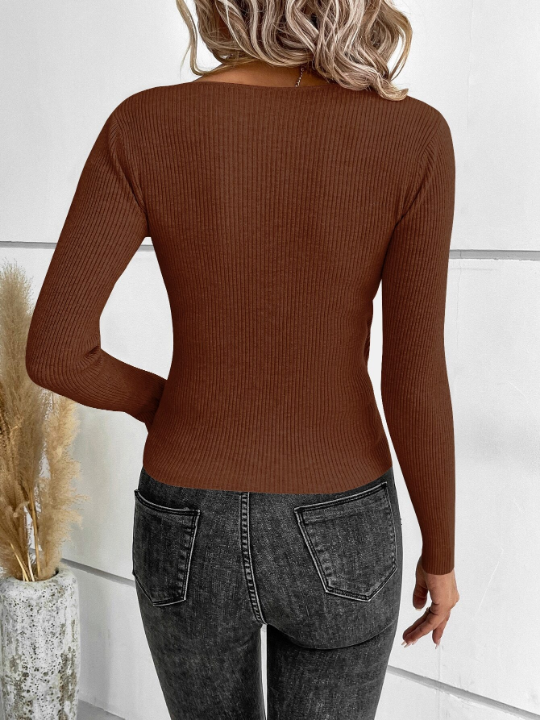 Clasi V Neck Ribbed Knit Sweater