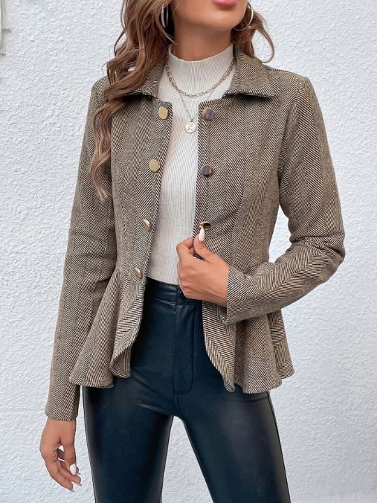 Herringbone Peplum Hem Coat