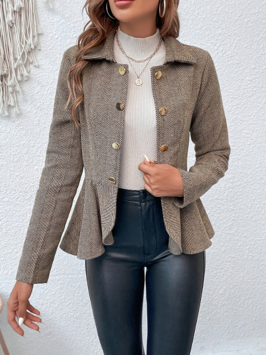 Herringbone Peplum Hem Coat