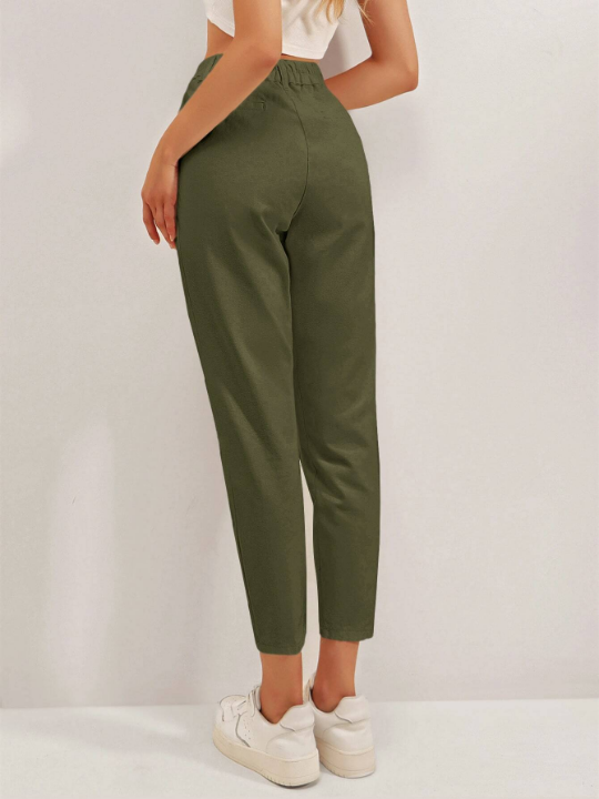 Cottnline High Waist Fold Pleated Pants