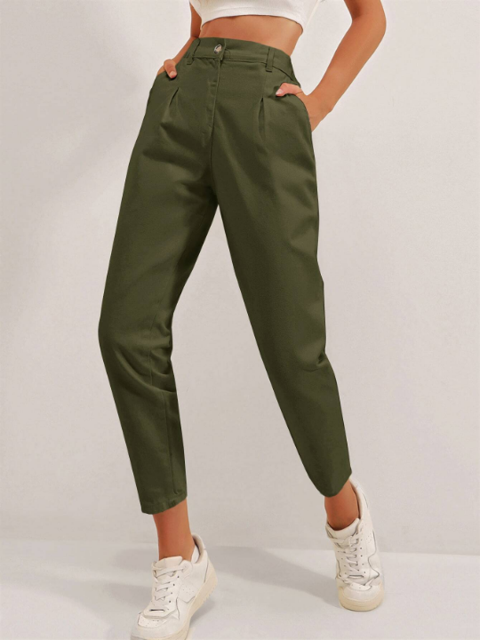 Cottnline High Waist Fold Pleated Pants