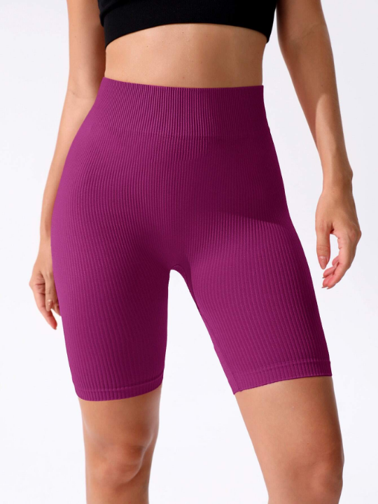 Yoga Basic Rib-knit Tummy Control Sports Biker Shorts spandex shorts