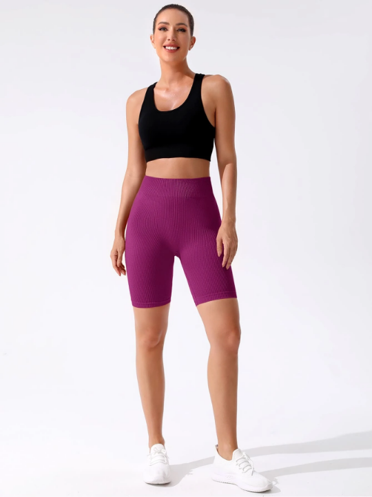 Yoga Basic Rib-knit Tummy Control Sports Biker Shorts spandex shorts