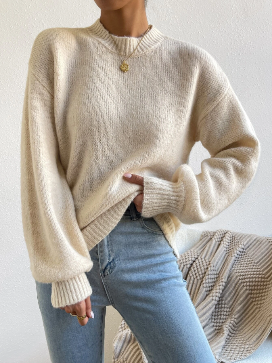 Frenchy Mock Neck Drop Shoulder Sweater