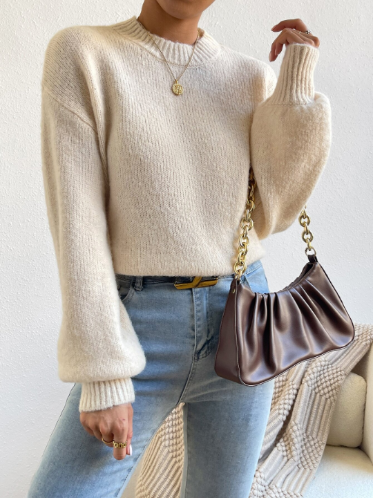 Frenchy Mock Neck Drop Shoulder Sweater