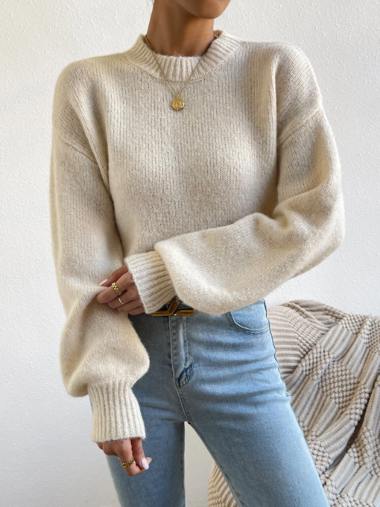 Frenchy Mock Neck Drop Shoulder Sweater