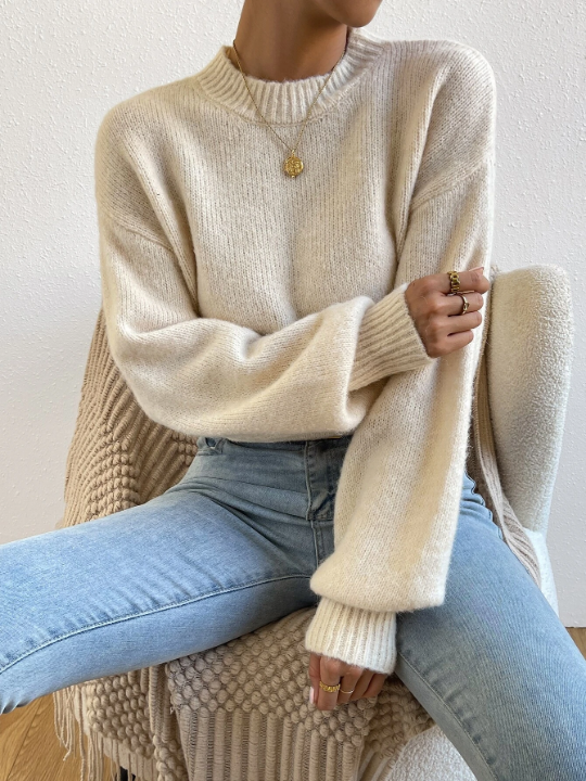 Frenchy Mock Neck Drop Shoulder Sweater