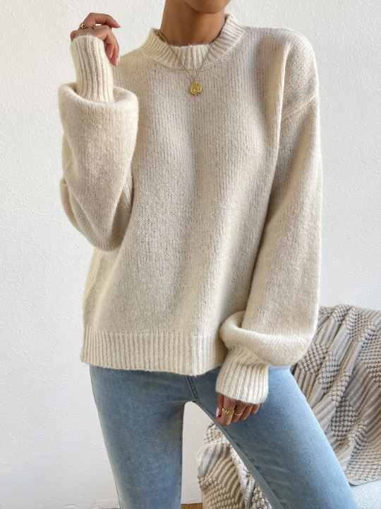 Frenchy Mock Neck Drop Shoulder Sweater