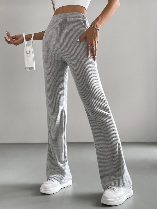 EZwear Ribbed Knit Flare Leg Pants