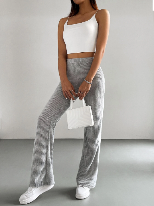 EZwear Ribbed Knit Flare Leg Pants