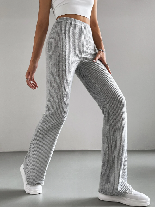 EZwear Ribbed Knit Flare Leg Pants