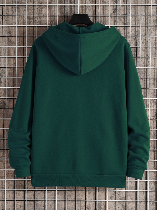 Men Zip Up Drawstring Thermal Hoodie